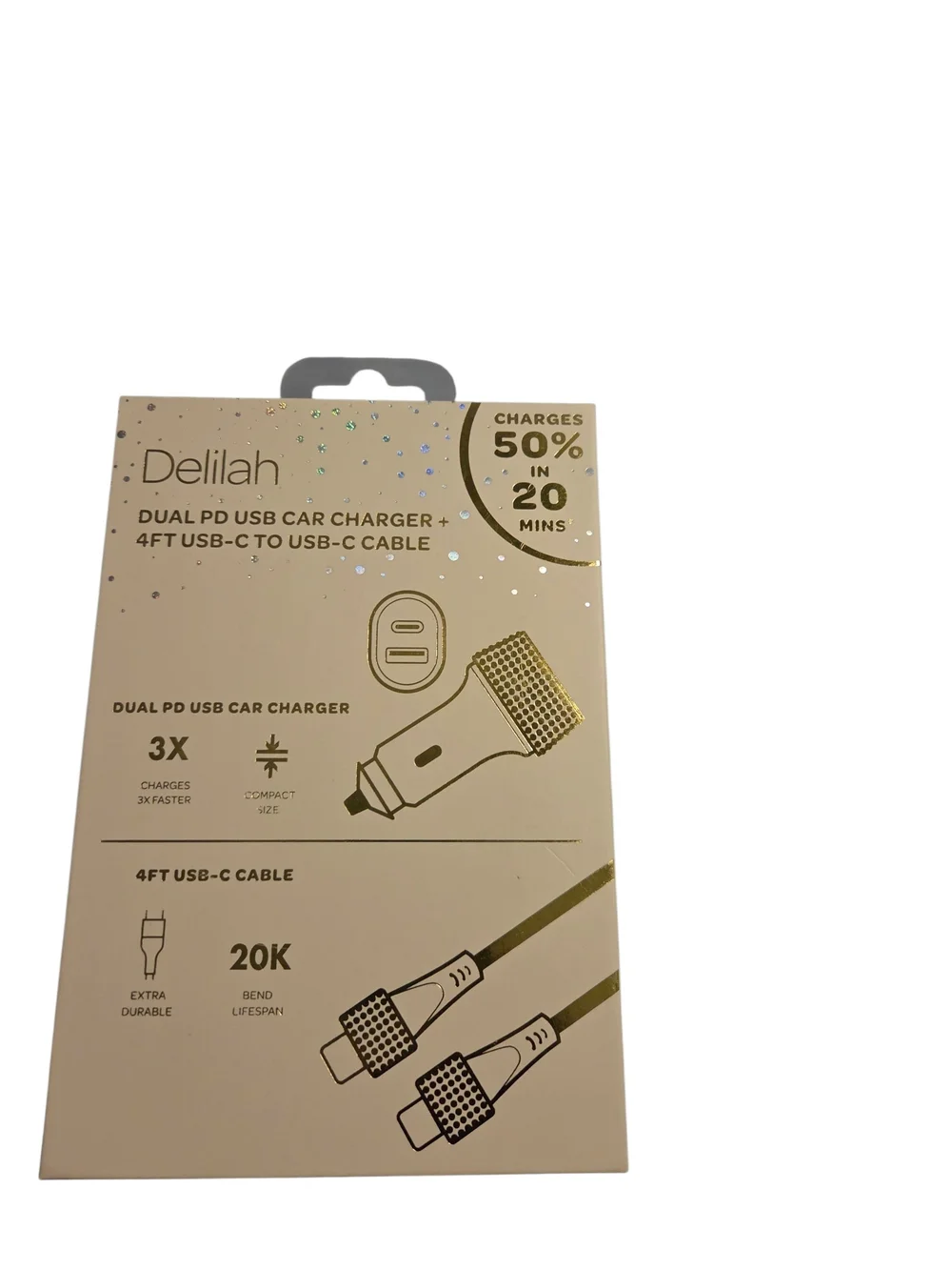 Elila White USB-C to Lightning Cable and Car Charger with Crystal Accents